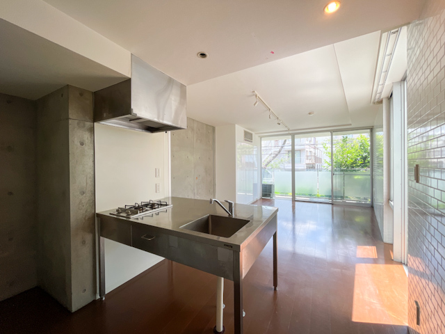 緑と抜け感とメタルキッチン 204の内観