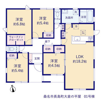 リーブルガーデン桑名市長島町大倉の平屋 間取り1