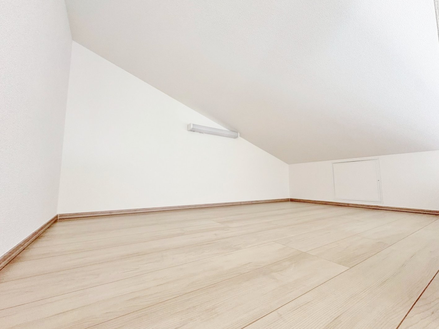 固定階段を上ると、屋根裏の有効スペースが現れます。