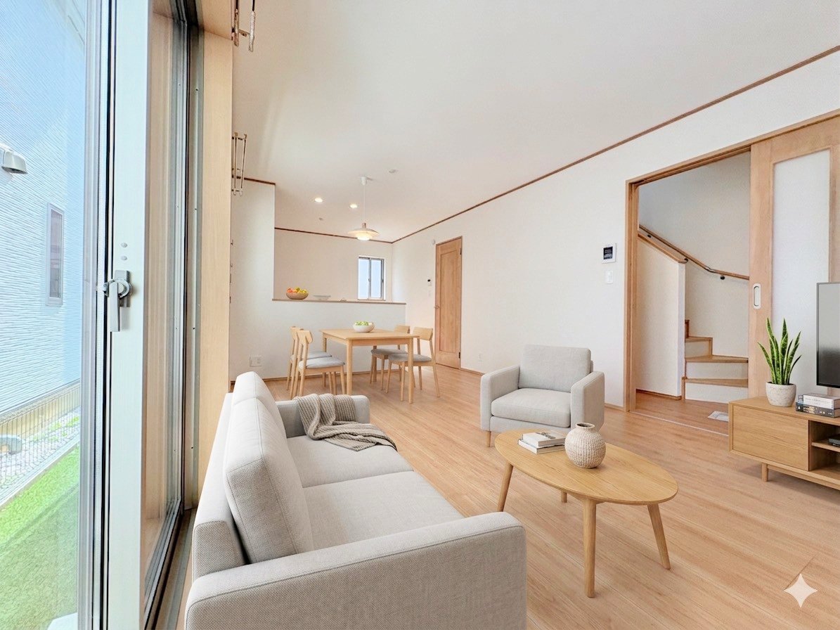 陽射しの強い日も爽やかにくつろげる空間です。※現況物件写真にCG画像処理済み