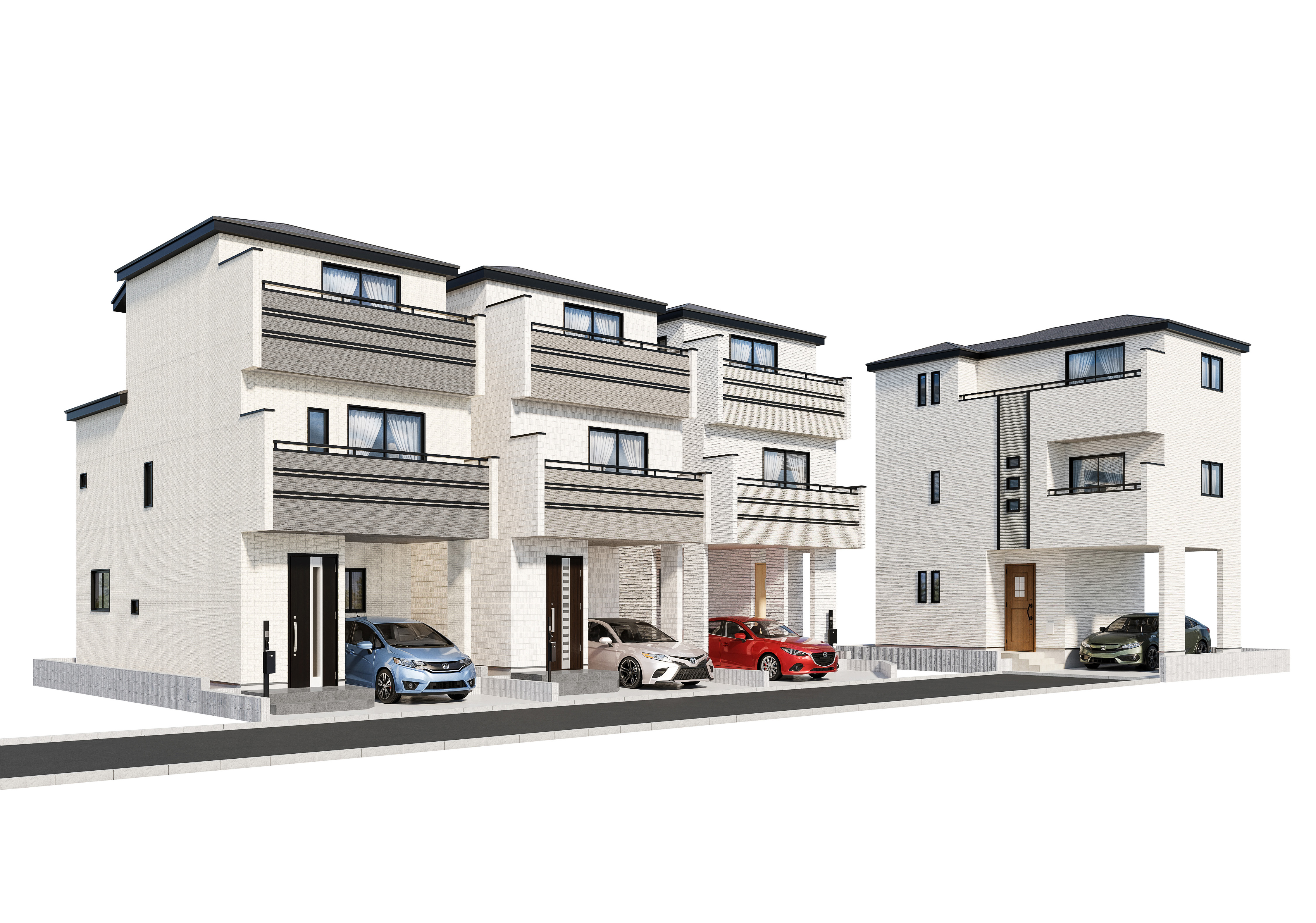 【外観完成予想図】青空に映える白い壁が上品な佇まい。