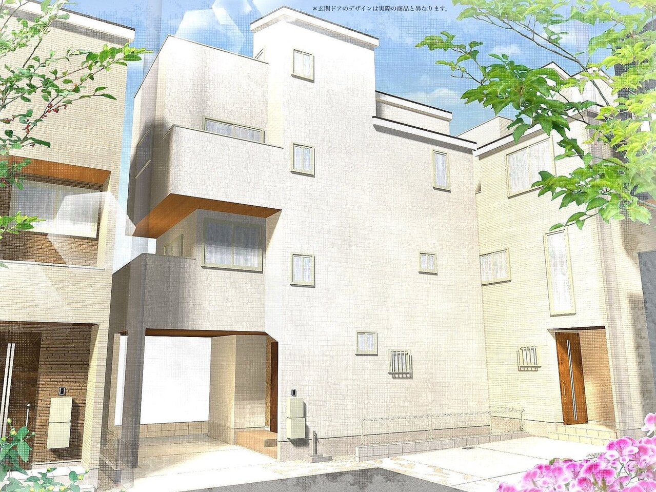 右側が当物件。小・中学校まで徒歩6分以内でお子様の通学も安心です。