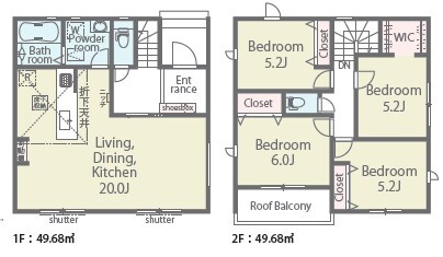 ５号棟間取り図。<br>４ＬＤＫのＬＤＫは２０帖と広々♪のスライド画像