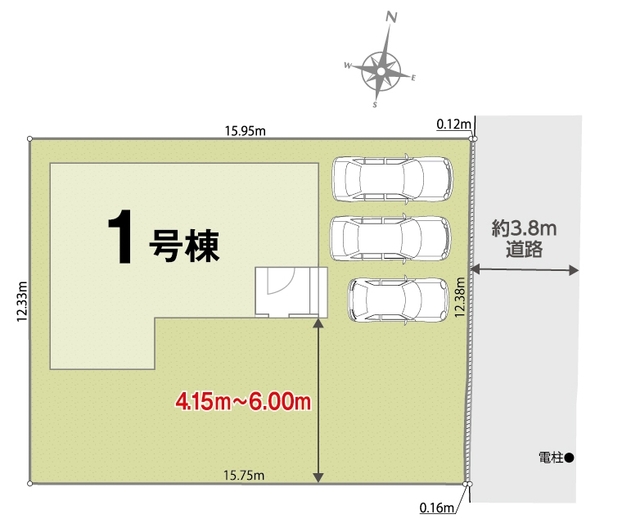 ３台以上駐車できる（車種により）<br>敷地間口がおよそ１２ｍのスライド画像