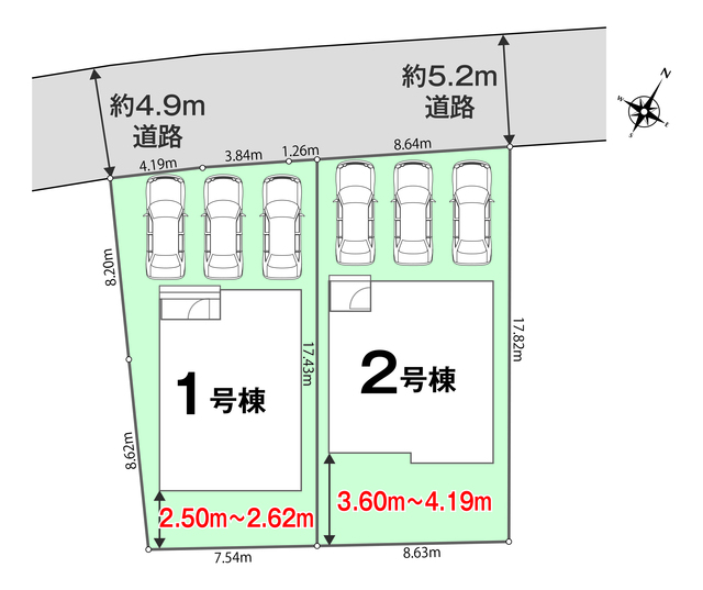 全体区画図 【販売中物件：1号棟、2号棟】のスライド画像