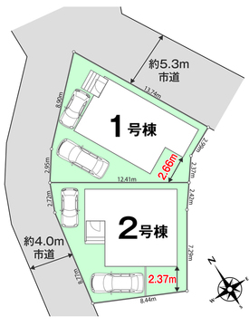 １．２号棟全体区画図面　駐車スペース2台付き 【販売中物件：1号棟、2号棟】