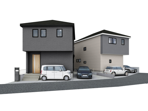 １・２号棟　連棟外観パース<br>快適な住まいほど日増しに思い入れが生まれてくる