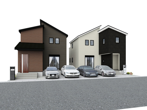1号棟、2号棟　連棟外観完成予想図<br>