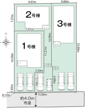 区画図 【販売中物件：1号棟、2号棟、3号棟】