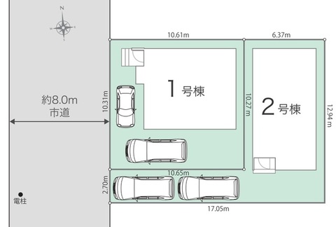 全体区割図 【販売中物件：1号棟、2号棟】