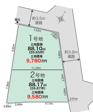 全体区画図 【販売中物件：1区画、2区画】