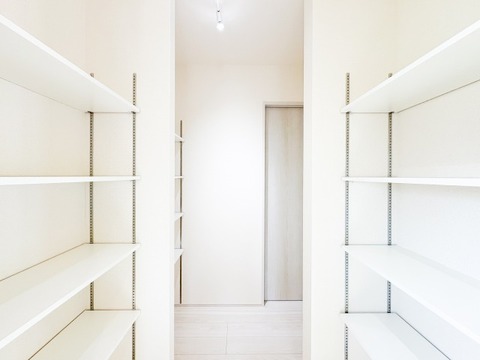両サイドに大容量の可動棚を完備した、頼もしい収納空間。散らかりがちな日用品のストックや季節の荷物も、すっきりと美しく整理整頓できます。中身が一目で見渡せるため、出し入れもスムーズで快適です。