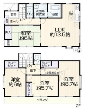 8.7帖の広い主寝室が魅力の4LDK。小屋裏収納や床下収納など、家中スッキリ片付く豊富な収納設計。