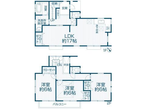 こちらの間取り図で、お部屋の配置や動線をイメージしていただけます。お部屋ごとの広さやレイアウトを参考に、生活のシーンを思い描いてみてください。