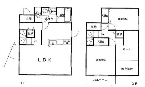 広々としたLDKと開放的な吹き抜けが魅力の2階建て間取りです。家族の会話が弾む空間設計で、お子様の成長を見守る豊かな暮らしをサポートします。各階収納も充実し、家事効率もアップします。
