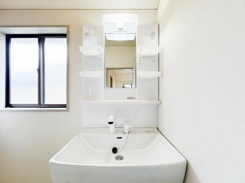手入れが行き届いた清潔な洗面化粧台。使い勝手の良さと充実した収納力が魅力で、コンディションが良好に保たれています。毎日の支度がいつもスムーズに進みます。