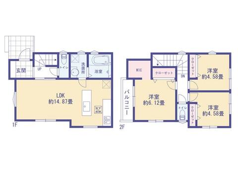 こちらの間取り図で、お部屋の配置や動線をイメージしていただけます。お部屋ごとの広さやレイアウトを参考に、生活のシーンを思い描いてみてください。