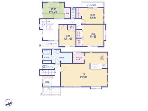 こちらの間取り図で、お部屋の配置や動線をイメージしていただけます。お部屋ごとの広さやレイアウトを参考に、生活のシーンを思い描いてみてください。