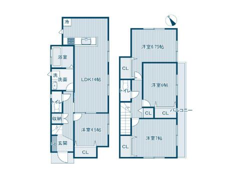 こちらの間取り図で、お部屋の配置や動線をイメージしていただけます。お部屋ごとの広さやレイアウトを参考に、生活のシーンを思い描いてみてください。