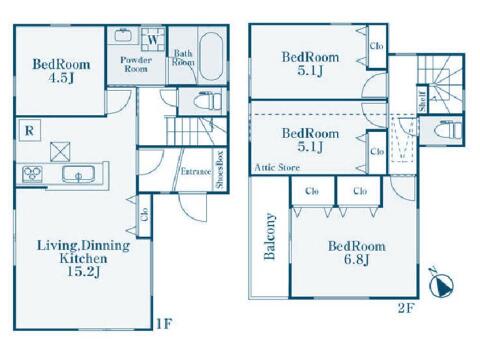 こちらの間取り図で、お部屋の配置や動線をイメージしていただけます。お部屋ごとの広さやレイアウトを参考に、生活のシーンを思い描いてみてください。