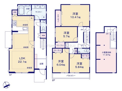 こちらの間取り図で、お部屋の配置や動線をイメージしていただけます。お部屋ごとの広さやレイアウトを参考に、生活のシーンを思い描いてみてください。