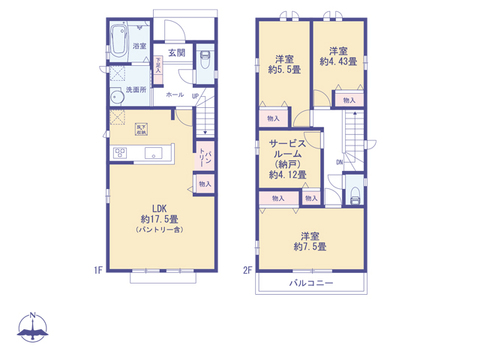 こちらの間取り図で、お部屋の配置や動線をイメージしていただけます。お部屋ごとの広さやレイアウトを参考に、生活のシーンを思い描いてみてください。