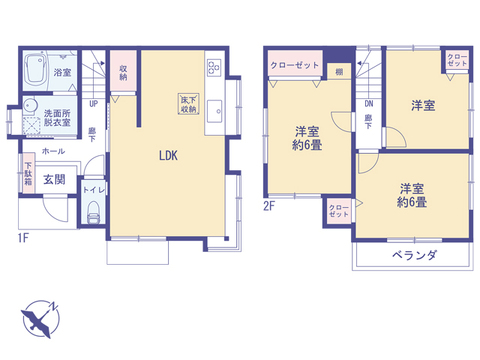 各部屋に収納を備えた使いやすい3LDKの間取り。全室6帖以上でファミリーにもおすすめの設計です。