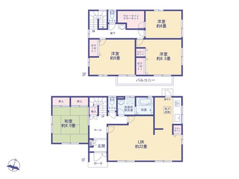 こちらの間取り図で、お部屋の配置や動線をイメージしていただけます。お部屋ごとの広さやレイアウトを参考に、生活のシーンを思い描いてみてください。
