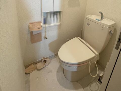 トイレは手洗い付きの便器を採用し、上部には収納スペースを設けています。限られた空間を有効に使える設備配置です。住まいにはトイレが2箇所あり、二世帯での生活にも使いやすい構成となっています。