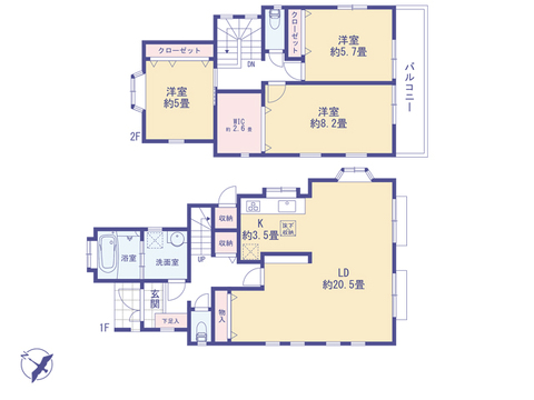 こちらの間取り図で、お部屋の配置や動線をイメージしていただけます。お部屋ごとの広さやレイアウトを参考に、生活のシーンを思い描いてみてください。