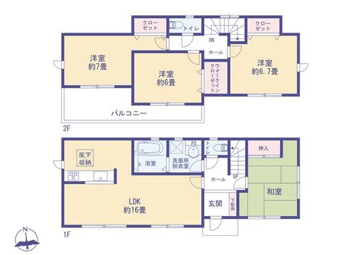 こちらの間取り図で、お部屋の配置や動線をイメージしていただけます。お部屋ごとの広さやレイアウトを参考に、生活のシーンを思い描いてみてください。