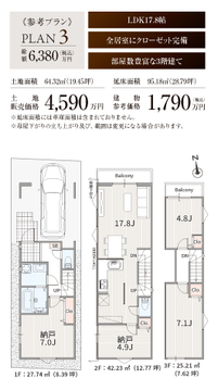 全体区画図【1区画4580万円】【2区画4600万円】【3区画4590万円】