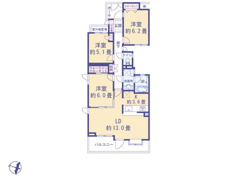 こちらの間取り図で、お部屋の配置や動線をイメージしていただけます。お部屋ごとの広さやレイアウトを参考に、生活のシーンを思い描いてみてください。