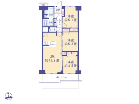 こちらの間取り図で、お部屋の配置や動線をイメージしていただけます。お部屋ごとの広さやレイアウトを参考に、生活のシーンを思い描いてみてください。