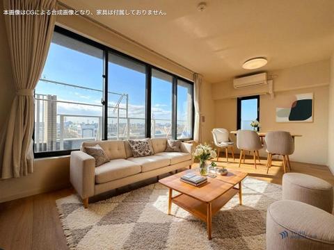 陽光あふれる広々リビングは、家族が集い笑顔が自然と生まれる温かい場所。(本画像はCGによる合成画像となります。家具は付属しておりません。)