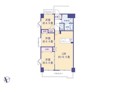 こちらの間取り図で、お部屋の配置や動線をイメージしていただけます。お部屋ごとの広さやレイアウトを参考に、生活のシーンを思い描いてみてください。