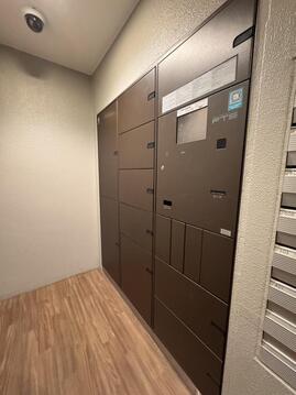 お子様との外出が多いご家庭も安心、宅配ボックス完備のエントランスです。荷物の受け取りもスムーズで、共用部には防犯カメラも設置されています。