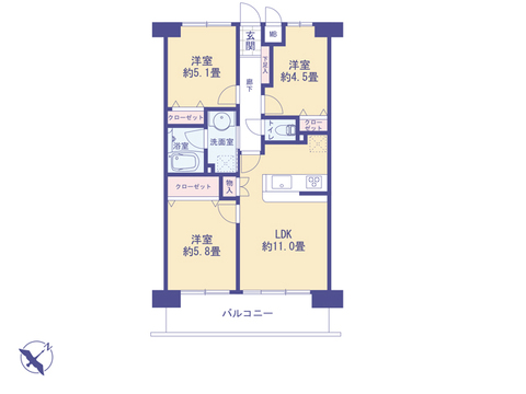 こちらの間取り図で、お部屋の配置や動線をイメージしていただけます。お部屋ごとの広さやレイアウトを参考に、生活のシーンを思い描いてみてください。