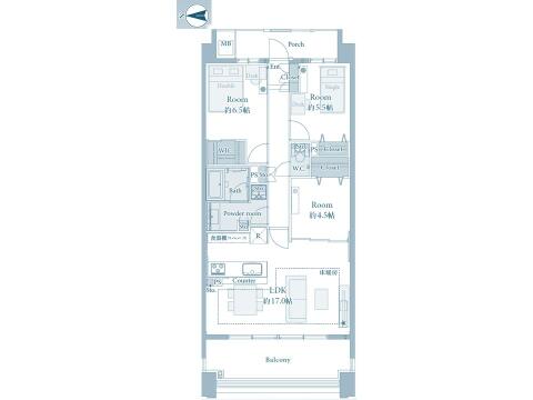 こちらの間取り図で、お部屋の配置や動線をイメージしていただけます。お部屋ごとの広さやレイアウトを参考に、生活のシーンを思い描いてみてください。
