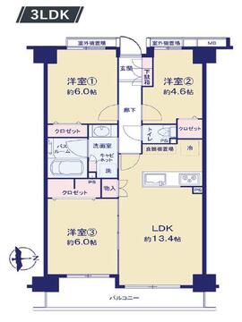 3LDK、価格5080万円、専有面積65.24㎡、バルコニー面積7.41㎡