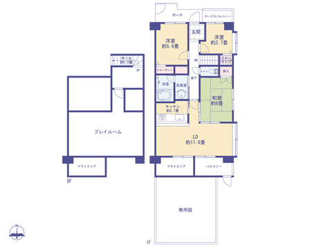 こちらの間取り図で、お部屋の配置や動線をイメージしていただけます。お部屋ごとの広さやレイアウトを参考に、生活のシーンを思い描いてみてください。