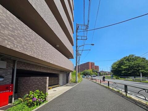 マンションに隣接して歩道が整備されており、駅までの移動や日々のお買い物も快適です。周辺は開放感のある街並みが広がり、通勤・通学にも利用しやすい住環境が整っています。