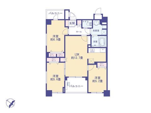 こちらの間取り図で、お部屋の配置や動線をイメージしていただけます。お部屋ごとの広さやレイアウトを参考に、生活のシーンを思い描いてみてください。