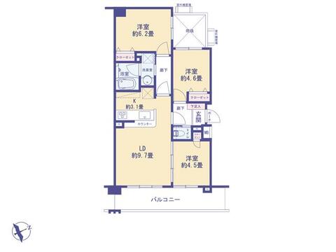 こちらの間取り図で、お部屋の配置や動線をイメージしていただけます。お部屋ごとの広さやレイアウトを参考に、生活のシーンを思い描いてみてください。