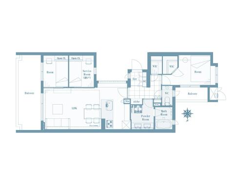 こちらの間取り図で、お部屋の配置や動線をイメージしていただけます。お部屋ごとの広さやレイアウトを参考に、生活のシーンを思い描いてみてください。