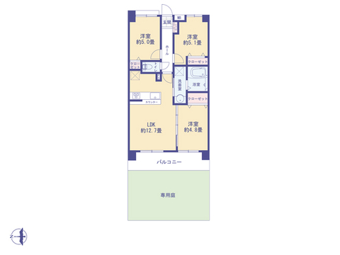 こちらの間取り図で、お部屋の配置や動線をイメージしていただけます。お部屋ごとの広さやレイアウトを参考に、生活のシーンを思い描いてみてください。