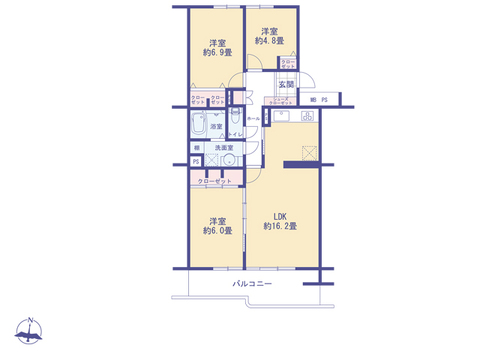 こちらの間取り図で、お部屋の配置や動線をイメージしていただけます。お部屋ごとの広さやレイアウトを参考に、生活のシーンを思い描いてみてください。