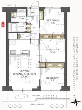 3LDK、価格2990万円、専有面積66㎡、バルコニー面積8.08㎡