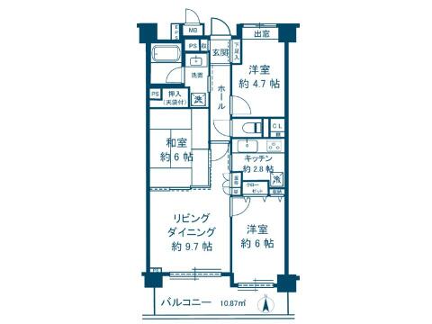こちらの間取り図で、お部屋の配置や動線をイメージしていただけます。お部屋ごとの広さやレイアウトを参考に、生活のシーンを思い描いてみてください。