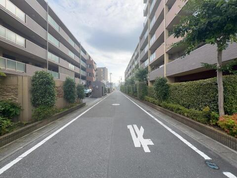 緑豊かな植栽が続く、落ち着いた雰囲気の通り。お子様との散歩や日々のウォーキングにも最適な、穏やかな住環境が魅力です。
